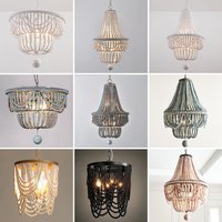 Blue Grey Wooden Beads 8 Lights Chandeliers For Foyers Vintage White Chandelier Lighting Bedroom Living Room Boho Pendant Light