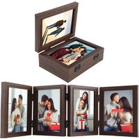 Hinged Picture Frames 4x6 inch Foldable Photo Frame with High Definition Glass 4 Opening Photo Frame Black/Coffee Color Picture