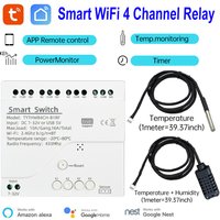 Tuya Smart WiFi 4 Channel Relay DC 7-32V/AC 85-250V 10A With Temperature Humidity Sensor Passive Dry Contact Switch Home