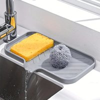 Silicone Sink Caddy Sponge Holder Self-Draining Soap Tray Kitchen Sink Organizer Countertop Protector Drying Mat for Brush Soap