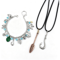 Anime Themed Moana Keychain Bracelet Set Princess Moana Mermaid Style Pendant Accessories Gift Set for Women