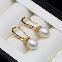 Earrings With Natural Pearls Woman,Real Natural Freshwater White Pearl Earrings Jewelry Gold Plated Wife Mother Anniversary Gift
