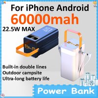 60000mAh Large Capacity Power Bank 22.5W Super Fast Charging Outdoor Camping Live Portable External Battery for IPhone Android