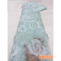 YALISI African Beaded Sequins Lace Fabric Nigerian Tulle Lace Fabric Women's Evening Gown Sewing White Bridal Lace Fabric KB5555