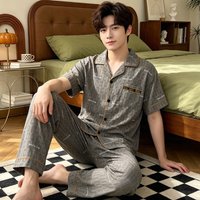 Men Casual Pajamas Short Sleeved Pants Middle-Aged Men's Home Clothes Comfortable and Breathable in Spring and Autumn Sleepwear