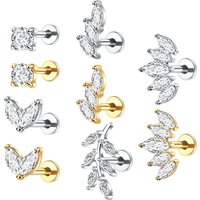 1/5PCS Steel Triple Marquise CZ Stud Earrings Internally Threaded Labret Monroe Lip Cartilage Helix Medusa Piercing Jewelry 16G