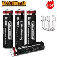 USB Rechargeable AAA Battery Aaa 1.5V 8000mAh Lithium Batteries with 4-in-1 USB Cable for Toys Camera Flashlight