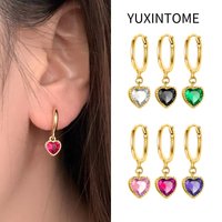 925 Sterling Silver Needle Exquisite Colorful Crystal Heart Pendant Earrings Luxury Heart Hoop Earring for Women Fashion Jewelry