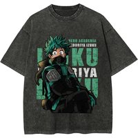 Deku T Shirt My Hero Academia Men Acid Wash Izuku Midoriya Stealth Suit Anime Graphic Cotton Streetwear WHA World Heroes Tee