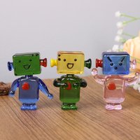 Cute Colorful Face Robot Ornaments Cartoon Transparent Handcrafted Glass Art Craft Desktop Ornament Office