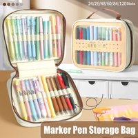 24/36/48/60/84/120Slots Marker Pen Storage Bag Large Capacity Zipper Closure Pencil Bag Detachable Markers Case