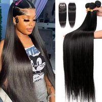 3/4 Pcs Bone Straight Human Hair Bundles With 4x4 Hd Lace Closure 40 Inch Raw Unprocessed Real Human Hair Extensions Double Weft