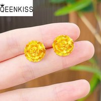 QEENKISS Gold Flower Peony Daisy Stud Earrings For Women Wedding Party Birthday Christmas Bride Mother Girl Ladies Gifts EG5511