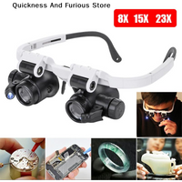 【TO】Magnifying Glass 8X/15X/23X Jeweler Watchmaker With LED Light Telescopic Headband Magnifier Glasses Reading Loupes Eyewear