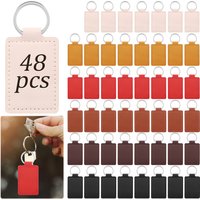 48Pcs Leather Key Fob Kit Rectangular Leather Keychain Blanks with Keychain Rings for Laser Engraving Stamping DIY Craft Working
