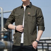 New 100% Cotton Men's Cargo Shirt Long Sleeve 2 Pocket Shirts Outdoor Casual Blouses Tops High Quality Clothing Overshirt