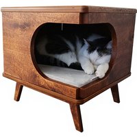 Cat House Side Table - Modern Wooden Cat Bedside Table with Cushion, Suitable for Indoor Cats, Pet Dog Beds and Rest Areas
