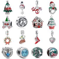 925 Sterling Silver Christmas Charms Fit Original Bracelet Snowman Tree Gingerbread House Beads For Women Holiday Jewelry Gift