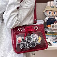 New Y2K Ribbon Bow Ita Crossbody Bag Anime Girls Transparent Large Capacity Shoulder Bag DIY Display Handbag Lady Satin Tote Bag