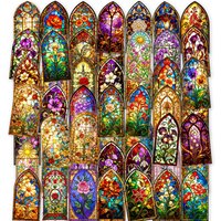 50-100PCS Vintage Stained Glass Stickers, Waterproof Transparent PET Decals for Stationery, Helmets, Luggage, Journaling
