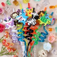 Set of 6 animal-themed spiral straws. Reusable spiral straws, perfect for birthday parties, bars, weddings, and other occasions
