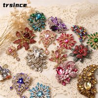 Vintage Rhinestone Flower Brooch Pins Elegant Large Crystal Brooches for Women Office Party Coat Scarf Jewelry Accessories