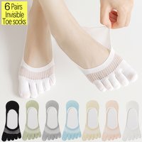 6 PAIRS Summer New Women's Toe Socks Cooling Mint Fiber Non-Slip Boat Socks Breathable Mesh Anti-Odor Invisible Ankle Socks