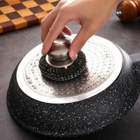Stainless Steel Pot Cleaning Brush with Handle Metal Scrubber Ball Dishwashing Cleaner Tool for Kitchen Cookware Sink Use