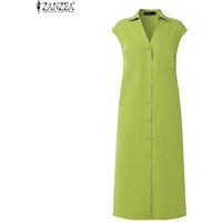 ZANZEA Elegant Women Dress Summer Short Sleeve Buttons Turn-down Collar Mid-Calf Dresses Streetwear OL Work Solid Party Vestidos