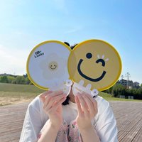 Foldable fan, mini round fan, stylish plastic handheld fan design, summer outdoor cooling accessory.