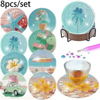 8 pieces/set of diamond painting coasters with brackets, DIY beautiful life series patterned diamond painting coasters, suitable