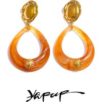 Yhpup Fashion Acrylic Acetate Water Drop Hollow Drop Earrings for Women Stainless Steel Golden Arrivals Jewelry Accessories