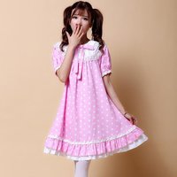 Daily Soft Girl Lolita Dress Pink Print Embroidery Lace Maid Suit plus Size Multi-Size Vintage Style Women's Traditional Costume