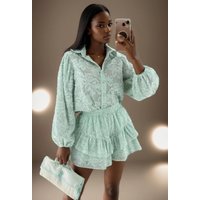 Women's collar button up shirt+shorts beach casual long sleeve suit loose Solid lace ruffles 2-piece set summer Women's Suit