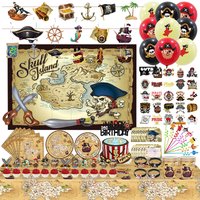 Pirate Theme Party Decor Disposable Tableware Cups Plate Napkin Straws Tablecloth Candy Box Banner Sticker Birthday Party Supply