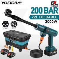 YOFIDRA 6 in 1 200Bar Bürstenloser Hochdruckreiniger Kabellose Wasserpistole mit Eimer Autoreiniger Sprühpistole für Makita Akku