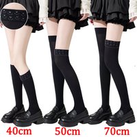 Black Slimming Knee High Stockings Girls JK College Style Kawaii Anti Slip Silicon Cat Paw Printed Stockings Women Fashion Sock