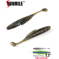 SUNMILE Fishing Soft Bait Worm Artificial Baits 5.5cm/0.8g 10pcs Rock Fishing Wobblers Leurre Souple Lure Perch Trout Bass Lures