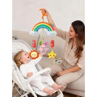 Baby Plush Hanging Toy-Rainbow Stroller Rattle with Teether&Crinkle Ears for Newborn Sensory Development,Newborn Gift for Crib&C