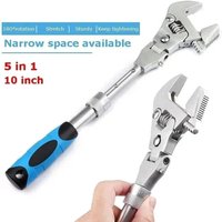 5-in-1 Multifunctional Carbon Steel Ratchet Wrench, 10inch Scalable Adjustable Spanner, 180-degree Rotatable Wrench