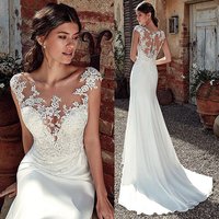 Customized A Line Wedding Dresses Graceful Scoop Neck Appliques Court Train Bridal Gowns Princess Vestido De Noiva Robe Mariage
