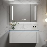Wall Mounted Bathroom Vanity Combo with Integrated Ceramic Sink Basin Defog Smart Mirror Cabinet Large Storage Cabinet Floating