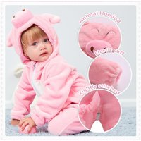 MICHLEY Karnevalsgeschenke Rosa Schweinchen Baby Strampler Herbst Winter Kleidung Kostüm Flanell Kapuzen-Bodysuit Pyjama Overall für Mädchen
