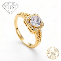 925 Sterling Silver 18K Gold Plated Delicate Square Zircon Ring for Women, Stylish Wedding Party Jewelry