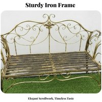 Ornate Metal Two-Seater European Influenced Design Garden Bench Sturdy Frame Long-Enduringing Construction for Duos, Gardeners