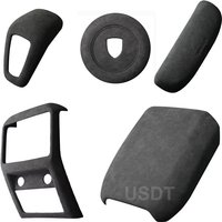 Top Seude Armrest Box Panel Mat for Porsche Cayenne 2025 2024 2023 2022 2021 2019 2018 Steering Wheel Emblem Badge Sticker Cover