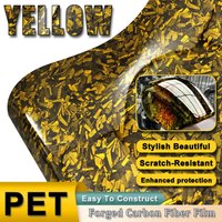 High Gloss Yellow PET Forged Carbon Fiber Vinyl Wrap, Air Release Adhesive Decal Film for Car & Motorcycle, Color Change & Anti