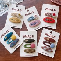 Girls' Fabric Embroidery Flower Hair Clips Children's Autumn Winter Versatile Checkered Side Broken Hairpins Cute Kids Headwear