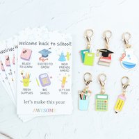 6pcs fun learning keychain decorations, complete with a card welcoming you back to school and encouraging you to continue studyi
