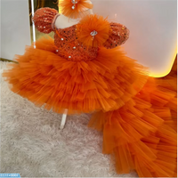 Flower Girl Dresses Orange Sequins for Wedding Puffy Layered Tulle with Bow Dress Formal Party Birthday Communion